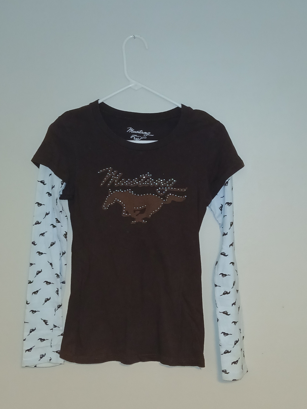 Girls' Brown Layered-Look Long Sleeve Tee